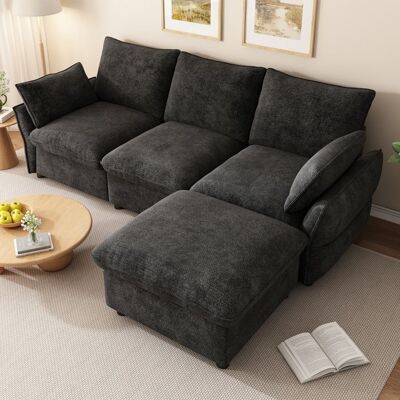 OEM Canapé dangle en chenille - Canapé 3 places - Méridienne incluse - 1 pouf séparé - Gris foncé - 222 5 x 154 5 x 76 5 cm Gris - Publicité OEM Canapé dangle en chenille - Canapé 3 places - Méridienne incluse - 1 pouf séparé - Gris foncé - 222 5 x 154 5 x 76 5 cm Gris - Publicité