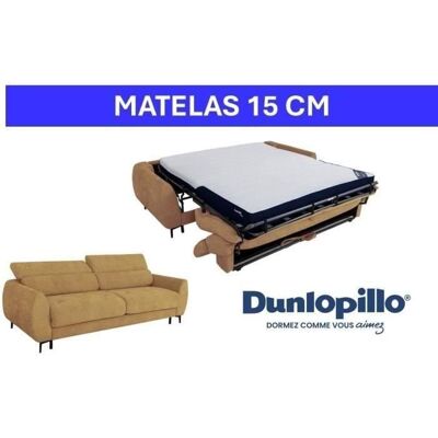 Canapé convertible express - 3 places - SAFIA - Tissu gauffré - Ocre - Matelas 15 cm - 226 x 105 x 76 / 94 cm - DUNLOPILLO Jaune - Publicité Canapé convertible express - 3 places - SAFIA - Tissu gauffré - Ocre - Matelas 15 cm - 226 x 105 x 76 / 94 cm - DUNLOPILLO Jaune - Publicité