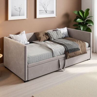 Canapé convertible - RWUDV - Canapé Lit Convertible - 2 places - Velours gris - Couchage 90 x 200 cm Gris - Publicité Canapé convertible - RWUDV - Canapé Lit Convertible - 2 places - Velours gris - Couchage 90 x 200 cm Gris - Publicité
