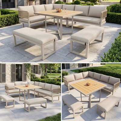 OEM Ensemble de salon de jardin - 8-10 personnes - Canapé double 110x58x78 cm - Banc double 80x40x40 cm Beige - Publicité OEM Ensemble de salon de jardin - 8-10 personnes - Canapé double 110x58x78 cm - Banc double 80x40x40 cm Beige - Publicité