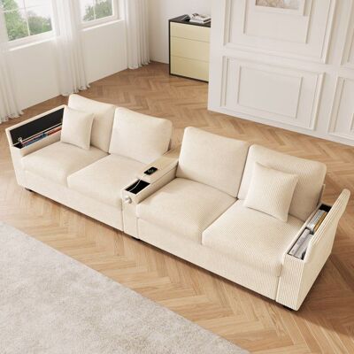VEPSSDER Canapé 4 places beige velours côtelé canapé de salon fonction de chargement USB/USB-C accoudoir central rabattable rangement Beige - Publicité VEPSSDER Canapé 4 places beige velours côtelé canapé de salon fonction de chargement USB/USB-C accoudoir central rabattable rangement Beige - Publicité