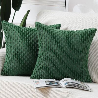 WOVTE Lot de 2 Housses de Coussin en Velours côtelé rayé Housse de Coussin décorative Douce pour canapé Chambre à Coucher45x45cmVert - Publicité WOVTE Lot de 2 Housses de Coussin en Velours côtelé rayé Housse de Coussin décorative Douce pour canapé Chambre à Coucher45x45cmVert - Publicité