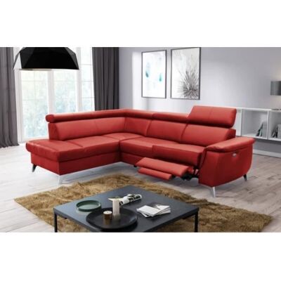 Canapé dangle en cuir italien de luxe 5/6 places avec relax électrique et coffre LINCOLN rouge foncé angle gauche Rouge - Publicité Canapé dangle en cuir italien de luxe 5/6 places avec relax électrique et coffre LINCOLN rouge foncé angle gauche Rouge - Publicité