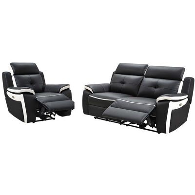VENTE-UNIQUE Canapé 3 places et un fauteuil relax électrique en cuir ANGELIQUE - Noir/blanc Noir - Publicité VENTE-UNIQUE Canapé 3 places et un fauteuil relax électrique en cuir ANGELIQUE - Noir/blanc Noir - Publicité