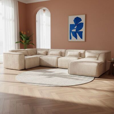 BAÏTA Canapé panoramique fixe NUNA 7 places méridienne droite tissu taupe Beige - Publicité BAÏTA Canapé panoramique fixe NUNA 7 places méridienne droite tissu taupe Beige - Publicité