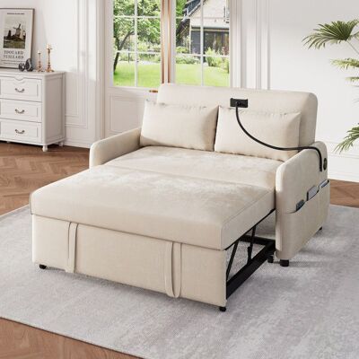 LEYTN Canapé convertible 2 places pliable avec support téléphone et USB canapé-lit avec fonction couchage dossier réglable beige Beige - Publicité LEYTN Canapé convertible 2 places pliable avec support téléphone et USB canapé-lit avec fonction couchage dossier réglable beige Beige - Publicité
