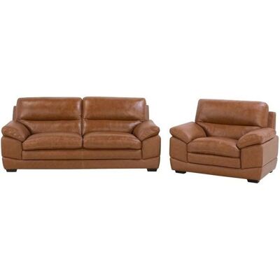 Ensemble canapé et fauteuil en cuir marron HORTEN - BELIANI - Vintage - Moelleux - 4 places Marron - Publicité Ensemble canapé et fauteuil en cuir marron HORTEN - BELIANI - Vintage - Moelleux - 4 places Marron - Publicité