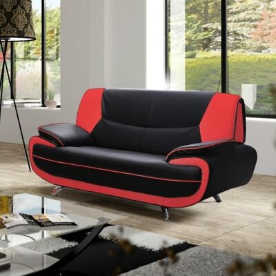 MOBILIER DECO Canapé 2 places - MUZA - Noir et rouge - Simili cuir - Confort ferme Noir - Publicité MOBILIER DECO Canapé 2 places - MUZA - Noir et rouge - Simili cuir - Confort ferme Noir - Publicité
