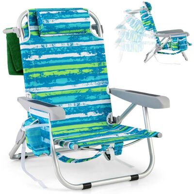 COSTWAY Chaise de Camping Pliable 5 Positions Réglables Appui-Tête Poches Latérales Porte-Serviettes Chaise de Plage Vert Vert - Publicité COSTWAY Chaise de Camping Pliable 5 Positions Réglables Appui-Tête Poches Latérales Porte-Serviettes Chaise de Plage Vert Vert - Publicité