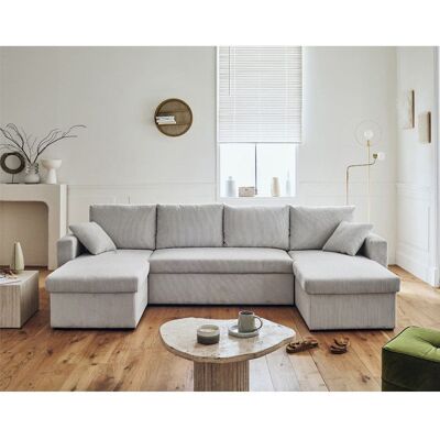 BEST MOBILIER Cyrus - canapé panoramique en U - 7 places - convertible avec coffre - en velours côtelé - Gris clair Gris - Publicité BEST MOBILIER Cyrus - canapé panoramique en U - 7 places - convertible avec coffre - en velours côtelé - Gris clair Gris - Publicité