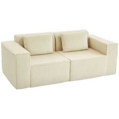 Canapé 3 places - HOMCOM - assise rembourrée larges accoudoirs 2 coussins - pas de montage - velours côtelé - 202x90x76cm - beige Beige - Publicité Canapé 3 places - HOMCOM - assise rembourrée larges accoudoirs 2 coussins - pas de montage - velours côtelé - 202x90x76cm - beige Beige - Publicité