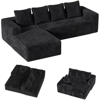 CUFAIR Canapé dangle Convertible - CURFAIR - 4 Places - Sans Installation - Canapé en L Gauche - Velours Côtelé - Scandinave - Noir Noir - Publicité CUFAIR Canapé dangle Convertible - CURFAIR - 4 Places - Sans Installation - Canapé en L Gauche - Velours Côtelé - Scandinave - Noir Noir - Publicité