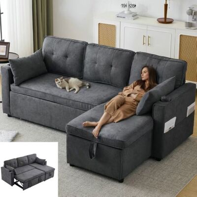 Canapé dangle convertible - LANGTU - 3 places 211x130x86cm - Réversible - Avec rangement - Porte-gobelet Gris - Publicité Canapé dangle convertible - LANGTU - 3 places 211x130x86cm - Réversible - Avec rangement - Porte-gobelet Gris - Publicité