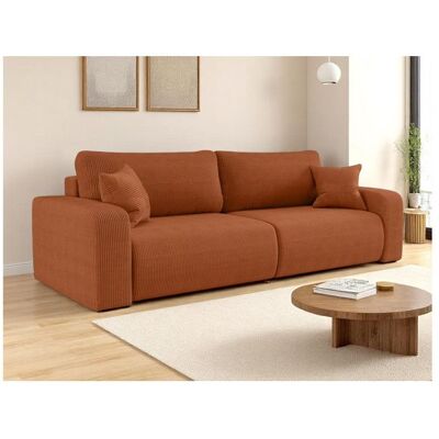 LOUNGITUDE Canapé droit 3 places ALYA convertible en velours côtelé - Terracotta Orange - Publicité LOUNGITUDE Canapé droit 3 places ALYA convertible en velours côtelé - Terracotta Orange - Publicité