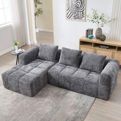 HUIVEYA Canapé dangle réversible avec méridienne canapé modulaire sans installation canapé 3 places à assise profonde gris chenille Gris - Publicité HUIVEYA Canapé dangle réversible avec méridienne canapé modulaire sans installation canapé 3 places à assise profonde gris chenille Gris - Publicité