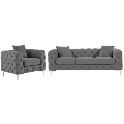 VENTE-UNIQUE Canapé 3 places et fauteuil en velours anthracite EDWINA Gris - Publicité VENTE-UNIQUE Canapé 3 places et fauteuil en velours anthracite EDWINA Gris - Publicité