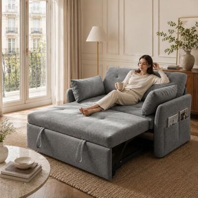 Canapé-Lit Pliant Convertible 3 en 1 - Tissus naturels - 2 Place - AKABER - Réglable 5 Positions - 110x71x85cm - Avec Rangement-Gris Gris - Publicité Canapé-Lit Pliant Convertible 3 en 1 - Tissus naturels - 2 Place - AKABER - Réglable 5 Positions - 110x71x85cm - Avec Rangement-Gris Gris - Publicité