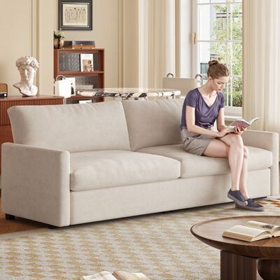 GUYII Canapé 3 places velours beige design scandinave moderne confortable et élégant salon cosy assise profonde convertible Beige - Publicité GUYII Canapé 3 places velours beige design scandinave moderne confortable et élégant salon cosy assise profonde convertible Beige - Publicité
