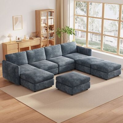 GUYII Canapé d’Angle Modulable 8 Places en Tissu Canapé Panoramique avec Méridienne et Poufs Salon Moderne Bleu Confort Bleu - Publicité GUYII Canapé d’Angle Modulable 8 Places en Tissu Canapé Panoramique avec Méridienne et Poufs Salon Moderne Bleu Confort Bleu - Publicité