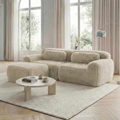 Canapé modulaire 2 places - LANGTU - Modulaire L - Tissu peluche premium - Mousse 32D - Sans montage Beige - Publicité Canapé modulaire 2 places - LANGTU - Modulaire L - Tissu peluche premium - Mousse 32D - Sans montage Beige - Publicité