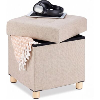 Relaxdays Pouf cube rembourré matelassé avec rangement revêtement tissu beige 40 x 38 x 38 cm Beige - Publicité Relaxdays Pouf cube rembourré matelassé avec rangement revêtement tissu beige 40 x 38 x 38 cm Beige - Publicité