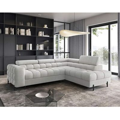 BEST MOBILIER Elisa - canapé dangle droit 5 places convertible avec coffre et têtières réglables en tissu bouclette - Gris clair Gris - Publicité BEST MOBILIER Elisa - canapé dangle droit 5 places convertible avec coffre et têtières réglables en tissu bouclette - Gris clair Gris - Publicité