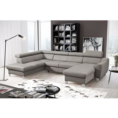 MOBILIER PRIVE ASTON - Canapé panoramique dangle convertible en cuir italien de luxe - 7/8 places - Méridienne à droite (vu de face) – Gris clair Gris - Publicité MOBILIER PRIVE ASTON - Canapé panoramique dangle convertible en cuir italien de luxe - 7/8 places - Méridienne à droite (vu de face) – Gris clair Gris - Publicité