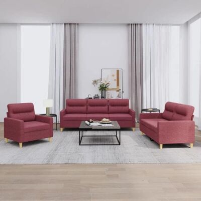 Ensemble de canapés avec coussins - vidaXL - Rouge bordeaux - 3 pièces - Tissu polyester - Fauteuil: 78x77x80 cm Rouge - Publicité Ensemble de canapés avec coussins - vidaXL - Rouge bordeaux - 3 pièces - Tissu polyester - Fauteuil: 78x77x80 cm Rouge - Publicité