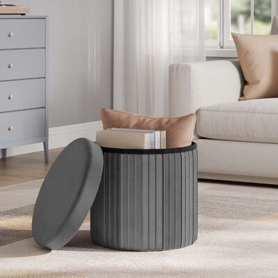 Pouf Rond avec Rangement - WOLTU Tabouret Pliable - Couvercle Velours - MDF - 38x38x36cm - Gris Foncé Gris - Publicité Pouf Rond avec Rangement - WOLTU Tabouret Pliable - Couvercle Velours - MDF - 38x38x36cm - Gris Foncé Gris - Publicité