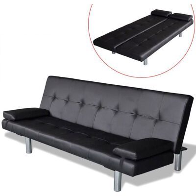 VIDAXL Canapé extensible multifonctionnel/ Canapé-lit réglable avec deux oreillers - Similicuir - noir CC59603528 Noir - Publicité VIDAXL Canapé extensible multifonctionnel/ Canapé-lit réglable avec deux oreillers - Similicuir - noir CC59603528 Noir - Publicité