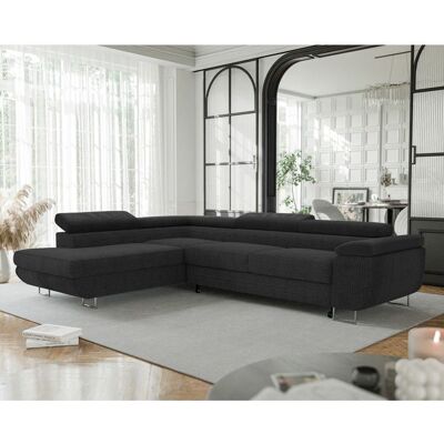 IDOHOME Canapé dangle Gauche ANTON - 7 places - Canape Convertible avec Coffre - Tissu Velours Cotelé - Anthracite Noir - Publicité IDOHOME Canapé dangle Gauche ANTON - 7 places - Canape Convertible avec Coffre - Tissu Velours Cotelé - Anthracite Noir - Publicité