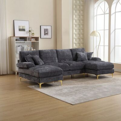 Generic Canapé dangle convertible 4 places Canapé avec grands coussins dassise et dossier 272x136x88cm Tissu velours teddy Gris Gris - Publicité Generic Canapé dangle convertible 4 places Canapé avec grands coussins dassise et dossier 272x136x88cm Tissu velours teddy Gris Gris - Publicité