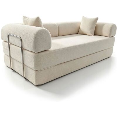 MENZZO Canapé 3 places convertible et modulable Bergerac Tissu bouclette Crème -Compressé L204 x P93 x H65 cmSurface de - Publicité MENZZO Canapé 3 places convertible et modulable Bergerac Tissu bouclette Crème -Compressé L204 x P93 x H65 cmSurface de - Publicité