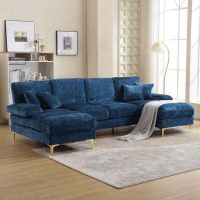 Generic Canapé dangle convertible 4 places Canapé avec grands coussins dassise et dossier 272x136x88cm Tissu velours teddy Bleu Bleu - Publicité Generic Canapé dangle convertible 4 places Canapé avec grands coussins dassise et dossier 272x136x88cm Tissu velours teddy Bleu Bleu - Publicité