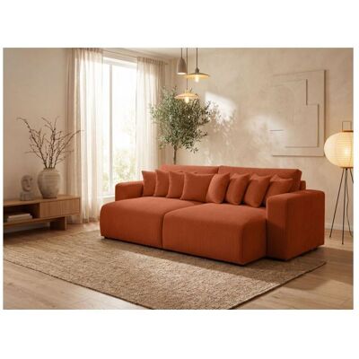 LOUNGITUDE Canapé droit 4 places JADE double méridienne et assise profonde en velours côtelé - Terracotta Orange - Publicité LOUNGITUDE Canapé droit 4 places JADE double méridienne et assise profonde en velours côtelé - Terracotta Orange - Publicité