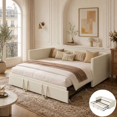 LEWW Canapé Lit convertible 2/3 places 90/180x200 cm lit pliant avec Dossier Velours Beige(matelas non inclus) Beige - Publicité LEWW Canapé Lit convertible 2/3 places 90/180x200 cm lit pliant avec Dossier Velours Beige(matelas non inclus) Beige - Publicité