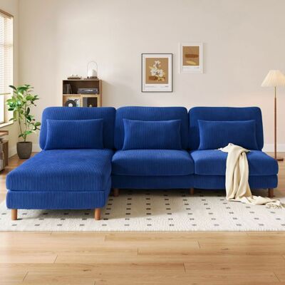 Canapé dangle Convertible 3 Places en Velours Côtelé - Canapé Scandinave en Forme de L pour Salon Chambre - 256x94x60cm - Bleu Bleu - Publicité Canapé dangle Convertible 3 Places en Velours Côtelé - Canapé Scandinave en Forme de L pour Salon Chambre - 256x94x60cm - Bleu Bleu - Publicité