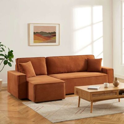 BAÏTA Canapé dangle convertible et réversible 4 places ZOLA velours côtelé terracotta - Publicité BAÏTA Canapé dangle convertible et réversible 4 places ZOLA velours côtelé terracotta - Publicité