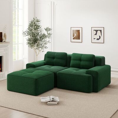 OEM Canapé modulaire en velours côtelé - Forme en L - Vert - 204x177x69 cm - Siège profond 74 cm - Ottoman inclus Vert - Publicité OEM Canapé modulaire en velours côtelé - Forme en L - Vert - 204x177x69 cm - Siège profond 74 cm - Ottoman inclus Vert - Publicité