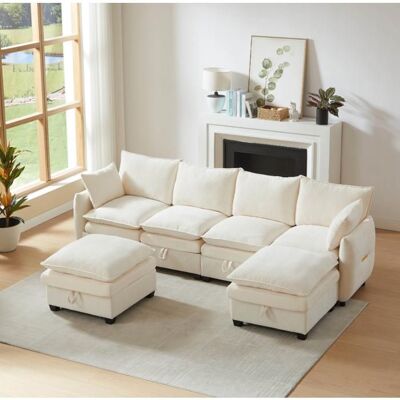 LEMONBEST Canapé dangle en U avec espace de rangement 281 x 147 x 89 cm Canapé modulable 6 places avec deux poufs et coussins Chenille Beige Beige - Publicité LEMONBEST Canapé dangle en U avec espace de rangement 281 x 147 x 89 cm Canapé modulable 6 places avec deux poufs et coussins Chenille Beige Beige - Publicité