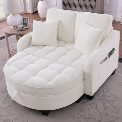 OEM Canapé-Lit 2 en 1 en Chenille Beige-132x129x93cm Pouf de rangement 2 Coussins Mousse Haute Résilience Structure en dEucalyptus - Publicité OEM Canapé-Lit 2 en 1 en Chenille Beige-132x129x93cm Pouf de rangement 2 Coussins Mousse Haute Résilience Structure en dEucalyptus - Publicité