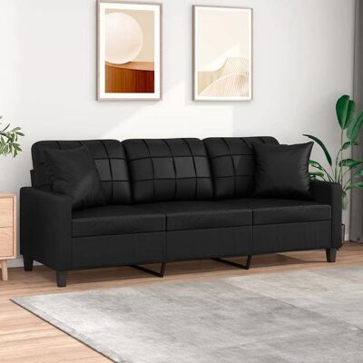 VIDAXL NEW 2026 Canapé moderne - Design ergonomique - pour salon - 3 places avec oreillers décoratifs noir 180cm similicuir L1894 Noir - Publicité VIDAXL NEW 2026 Canapé moderne - Design ergonomique - pour salon - 3 places avec oreillers décoratifs noir 180cm similicuir L1894 Noir - Publicité