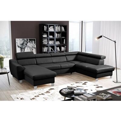 MOBILIER PRIVE ASTON - Canapé panoramique dangle convertible en cuir italien de luxe - 7/8 places - Méridienne à gauche (vu de face) – Noir Noir - Publicité MOBILIER PRIVE ASTON - Canapé panoramique dangle convertible en cuir italien de luxe - 7/8 places - Méridienne à gauche (vu de face) – Noir Noir - Publicité