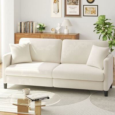 DRIPEX Canapé 3 Places en Velours Teddy Beige pour salonCanapé Moderne Scandinave avec trois coussinspieds en bois193×78×85CM Beige - Publicité DRIPEX Canapé 3 Places en Velours Teddy Beige pour salonCanapé Moderne Scandinave avec trois coussinspieds en bois193×78×85CM Beige - Publicité