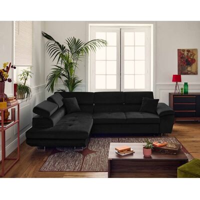 BEST MOBILIER Dimas - canapé dangle gauche 5 places - convertible avec coffre et têtières réglables - en velours - Noir Noir - Publicité BEST MOBILIER Dimas - canapé dangle gauche 5 places - convertible avec coffre et têtières réglables - en velours - Noir Noir - Publicité