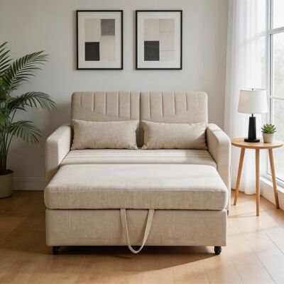 PAGE LIVING Canapé‑lit 2 places - Convertible extensible design moderne - Dossier 3 positions - Tissu coton‑lin - Couchage 166×95 cm Beige - Publicité PAGE LIVING Canapé‑lit 2 places - Convertible extensible design moderne - Dossier 3 positions - Tissu coton‑lin - Couchage 166×95 cm Beige - Publicité