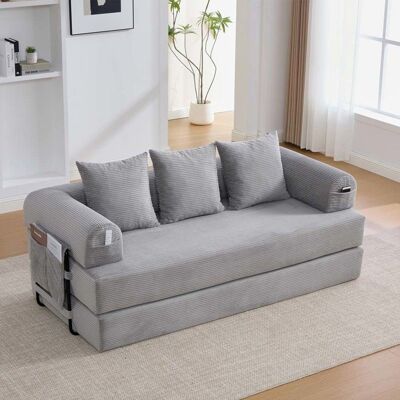 YEHTOKHOME Canapé pliable - Modulaire - 3 places - Velours côtelé gris clair - Structure métallique robuste Gris - Publicité YEHTOKHOME Canapé pliable - Modulaire - 3 places - Velours côtelé gris clair - Structure métallique robuste Gris - Publicité