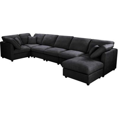 YHL Voyura 2213 Canapé longue chaise de salon chenille moderne - 6 places - accoudoirs carrés - Noir Noir - Publicité YHL Voyura 2213 Canapé longue chaise de salon chenille moderne - 6 places - accoudoirs carrés - Noir Noir - Publicité
