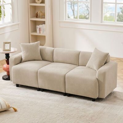 MERAX Canapé 3 Places en Tissu Chenille Beige – Sofa Moderne avec Assise Large Dossier Haut et 2 Coussins Déco Inclus Beige - Publicité MERAX Canapé 3 Places en Tissu Chenille Beige – Sofa Moderne avec Assise Large Dossier Haut et 2 Coussins Déco Inclus Beige - Publicité