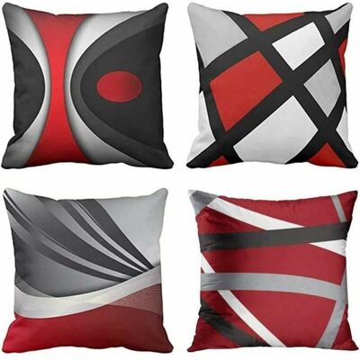 Housse de coussin - LARGEIGHT - Lot de 4 - 40x40 cm - Design moderne abstrait - Rouge et gris Rouge - Publicité Housse de coussin - LARGEIGHT - Lot de 4 - 40x40 cm - Design moderne abstrait - Rouge et gris Rouge - Publicité